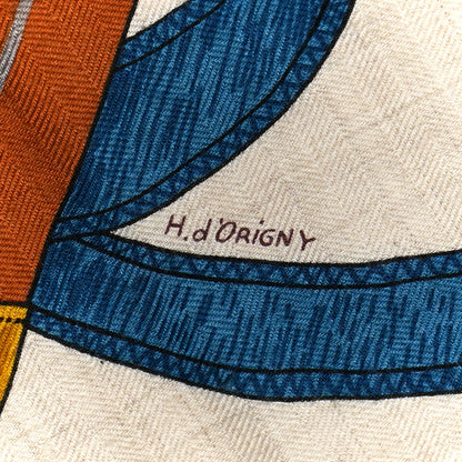Hermes Cashmere Silk Eperon Eperon D'Or Shawl 140 Bleu Cobalt Naturel Vieil Or 3 of 5