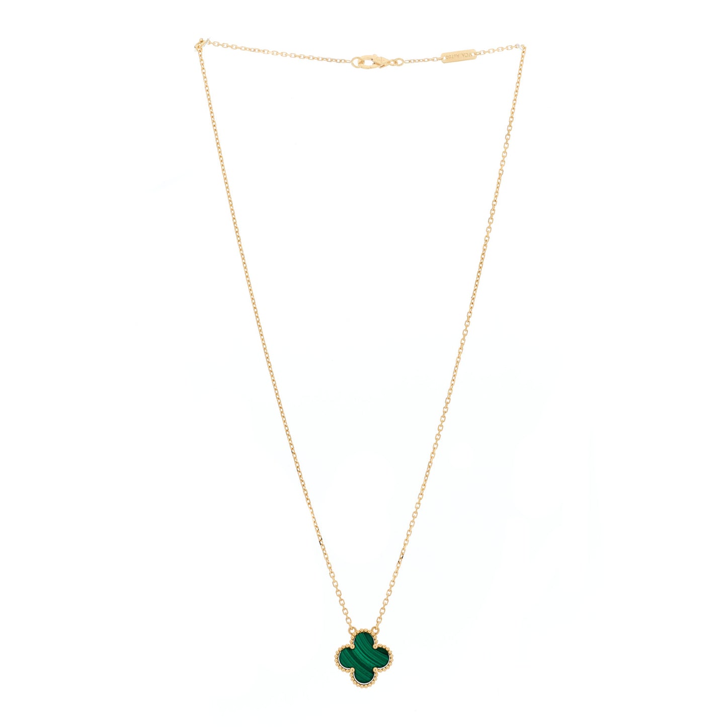 18K Yellow Gold Malachite Vintage Alhambra Pendant Necklace