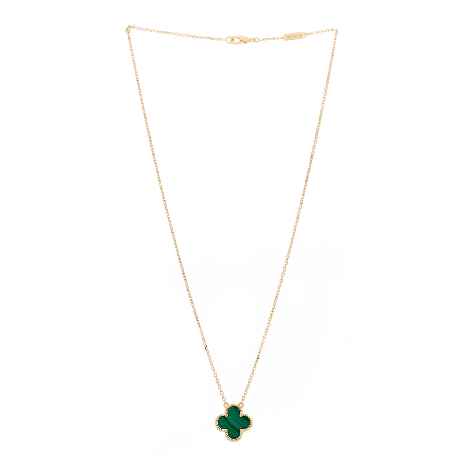 Van Cleef & Arpels 18K Yellow Gold Malachite Vintage Alhambra Pendant Necklace 3 of 7
