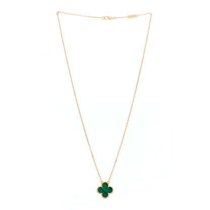 Van Cleef & Arpels 18K Yellow Gold Malachite Vintage Alhambra Pendant Necklace 3 of 7