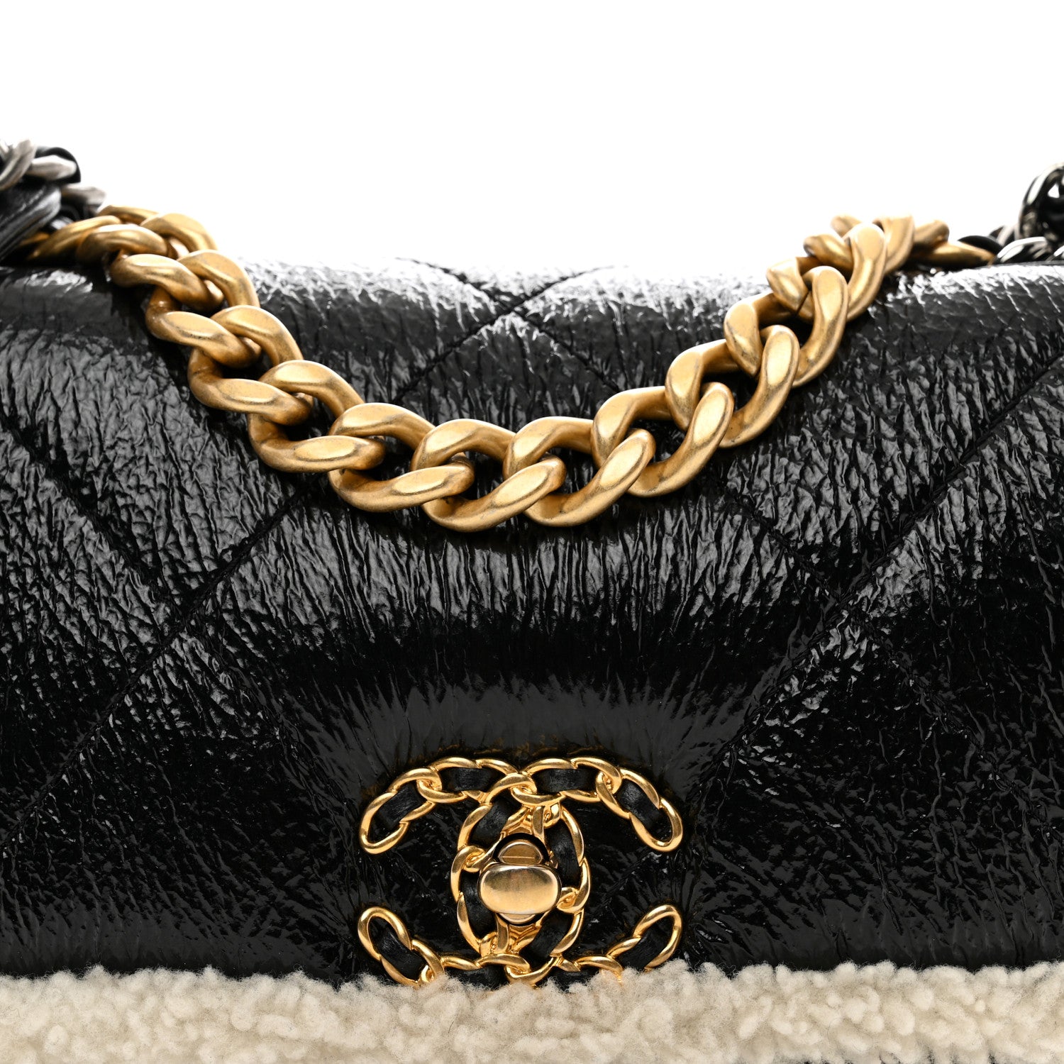 Chanel Crumpled Calfskin Shearling Sheepskin Quilted Medium Chanel 19 Flap Black 5 of 10