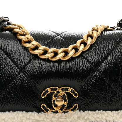 Chanel Crumpled Calfskin Shearling Sheepskin Quilted Medium Chanel 19 Flap Black 5 of 10