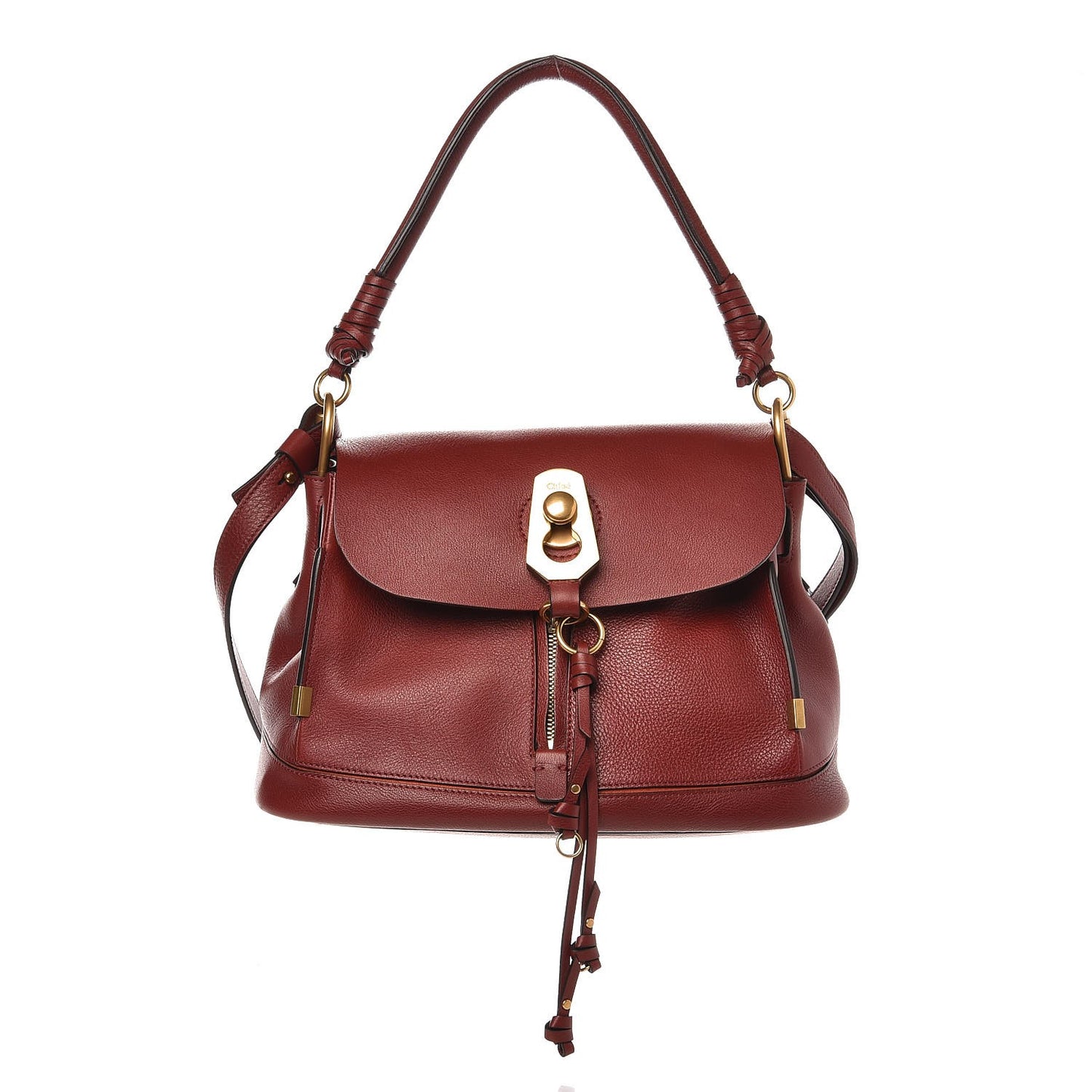 Calfskin Small Owen Flap Bag Sienna Red