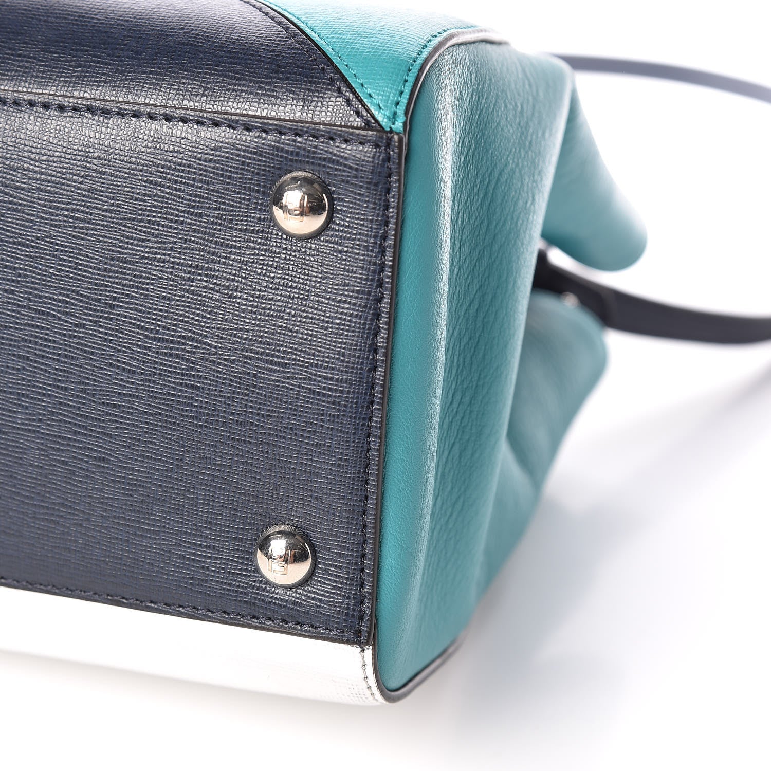 Fendi Vitello Elite Colorblock Petite 2Jours Tote Lavagna Oceano Argento 11 of 11