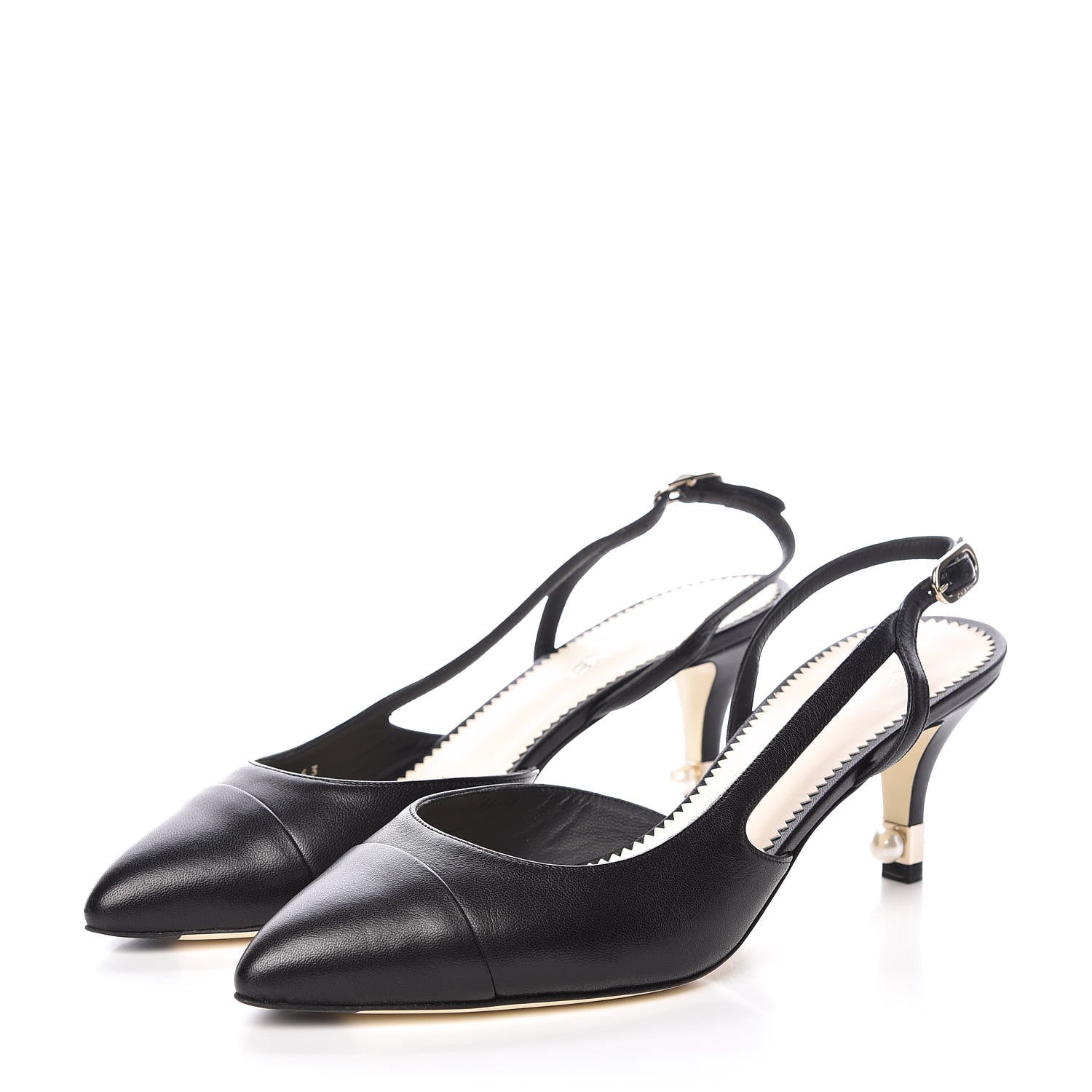 Chanel Lambskin Cap Toe CC Slingback Heels 38 Black 3 of 8