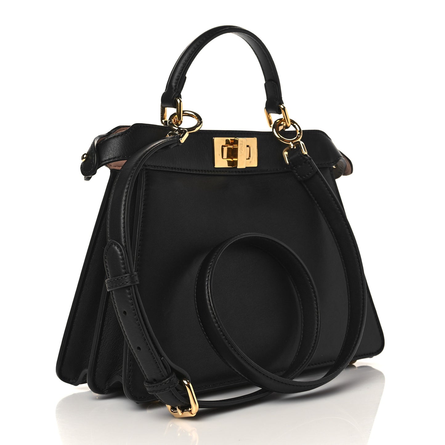 Vitello Seta Nappa Bi-Color Small Peekaboo I SEE U Satchel Black Light Rose Tortora