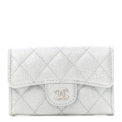 Chanel Glittered Metallic Caviar Quilted Flap Card Holder Wallet Silver 1 of 9