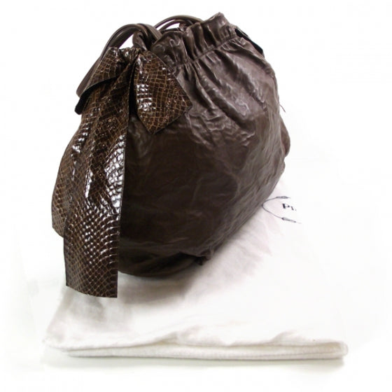 Nappa Snakeskin Bow Tote Brown
