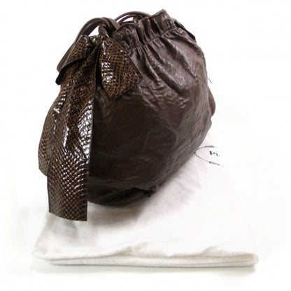 Prada Nappa Snakeskin Bow Tote Brown 3 of 12