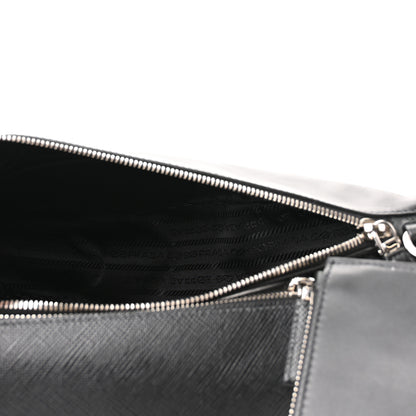 Prada Vitello Saffiano Cuir Double Triangle Shoulder Bag Black 5 of 10