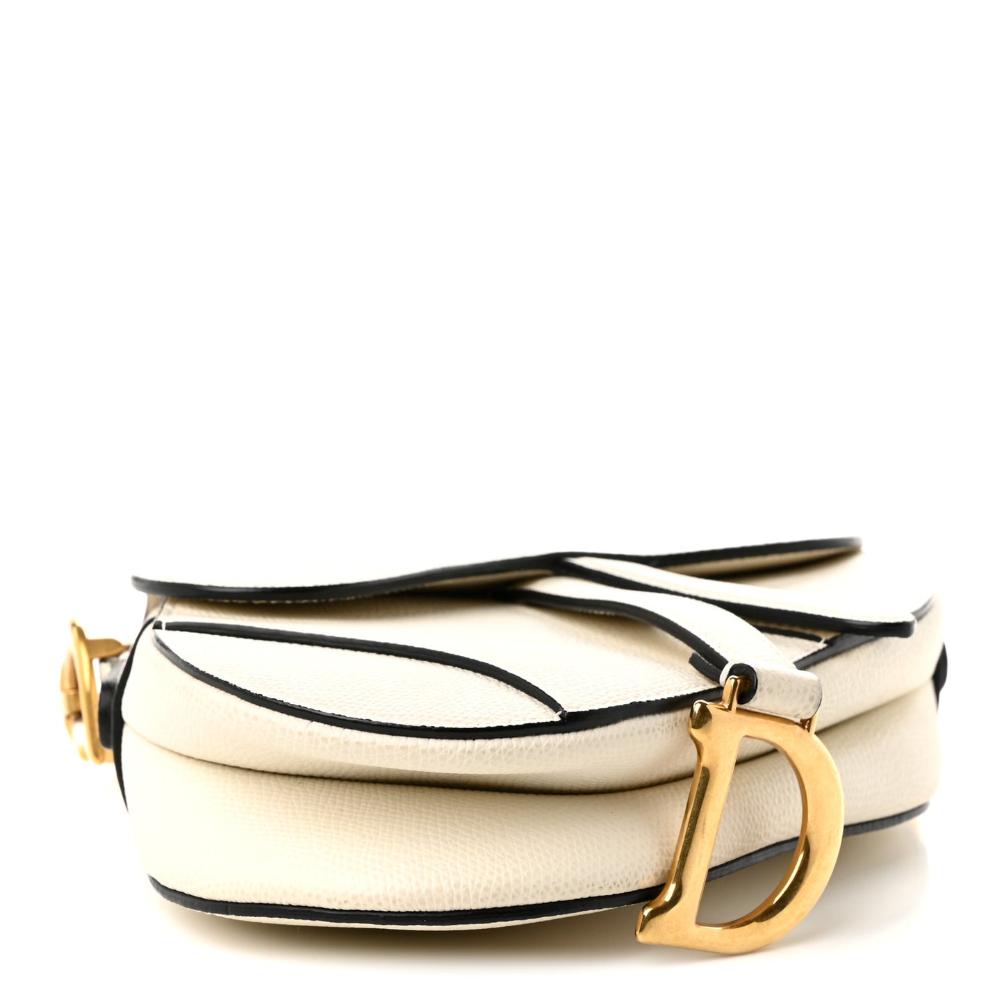 Grained Calfskin Mini Saddle Bag White