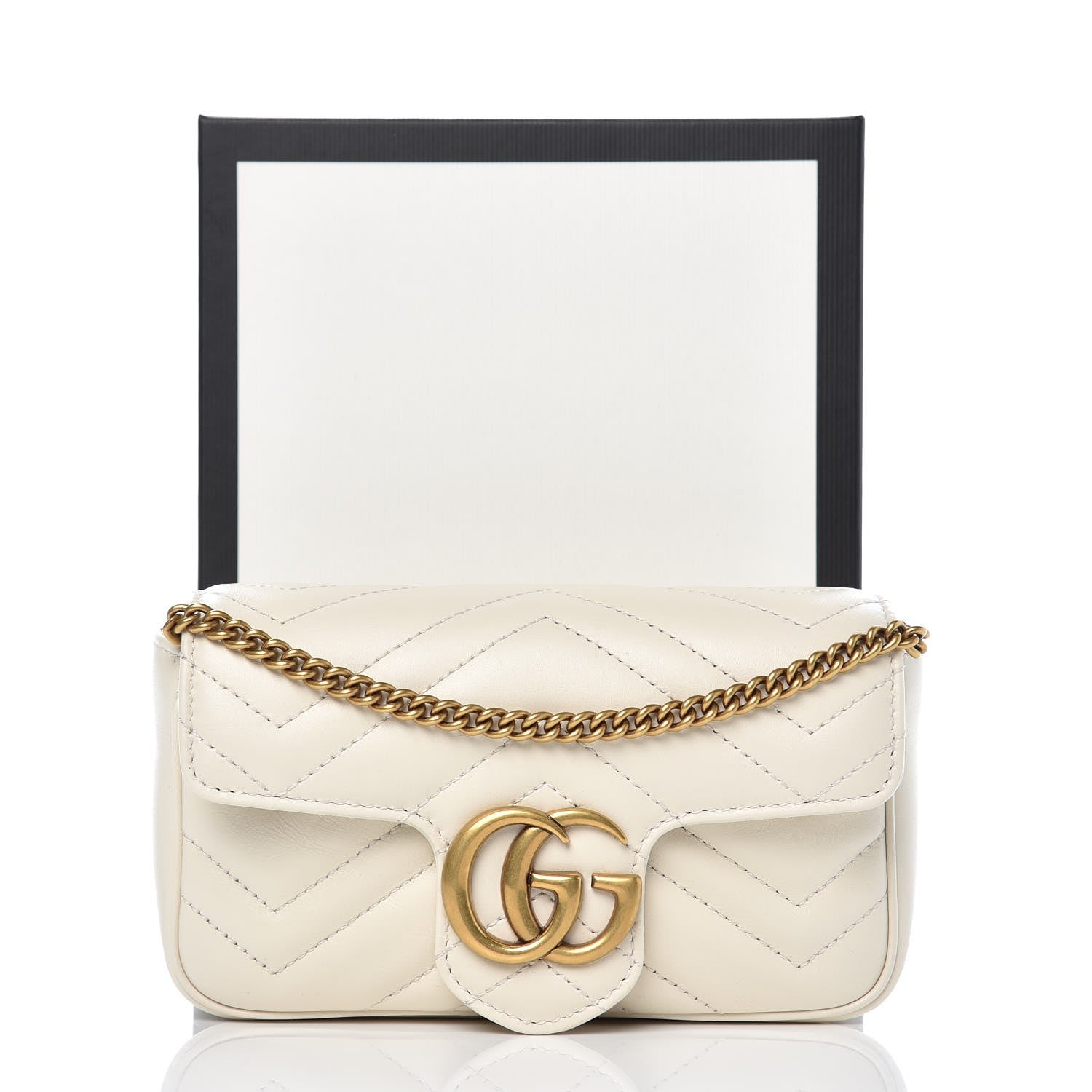Gucci Calfskin Matelasse Super Mini GG Marmont Shoulder Bag White 8 of 8
