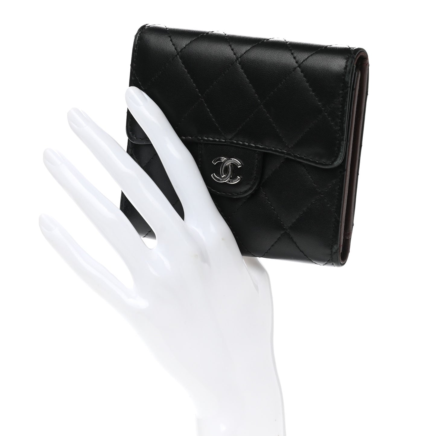 Lambskin Quilted Compact Flap Wallet Black