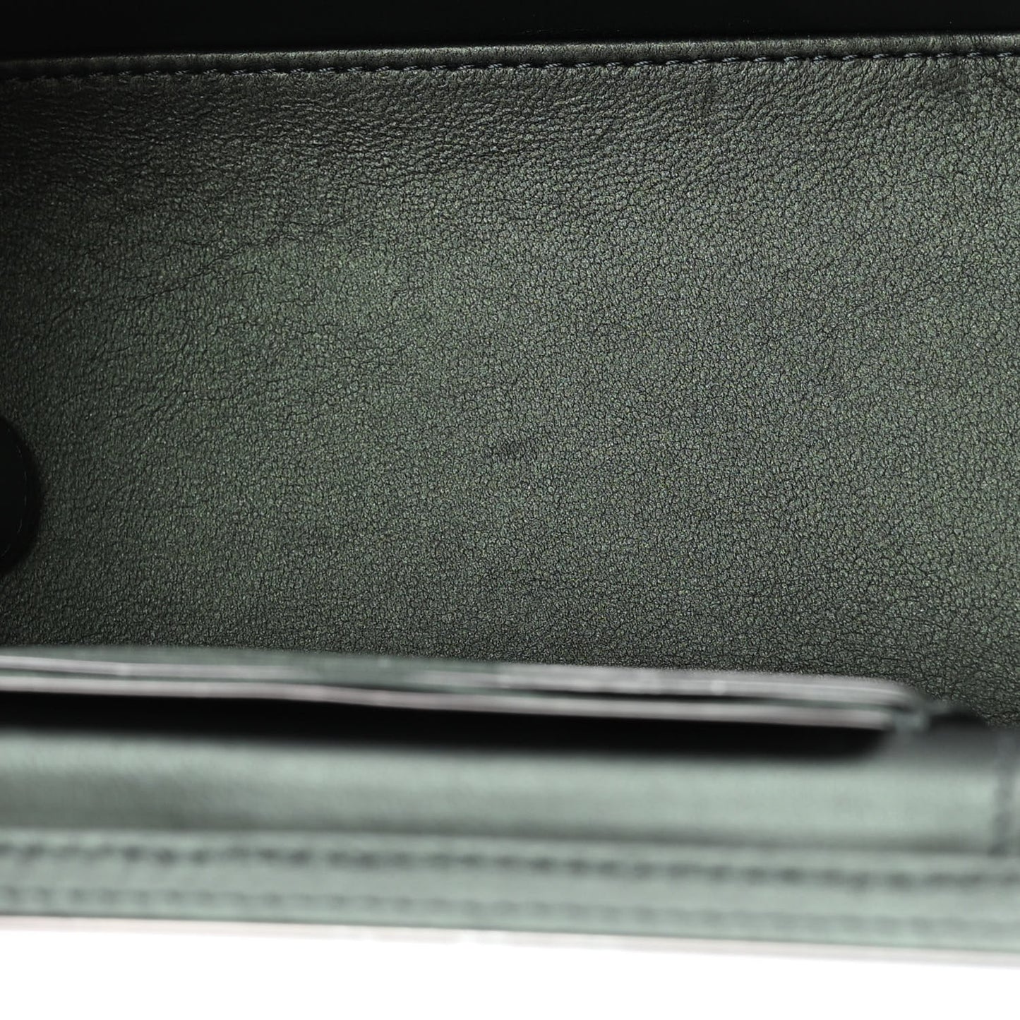 Iridescent Lambskin Quilted Small Top Handle Vanity Case With Chain Dark Green