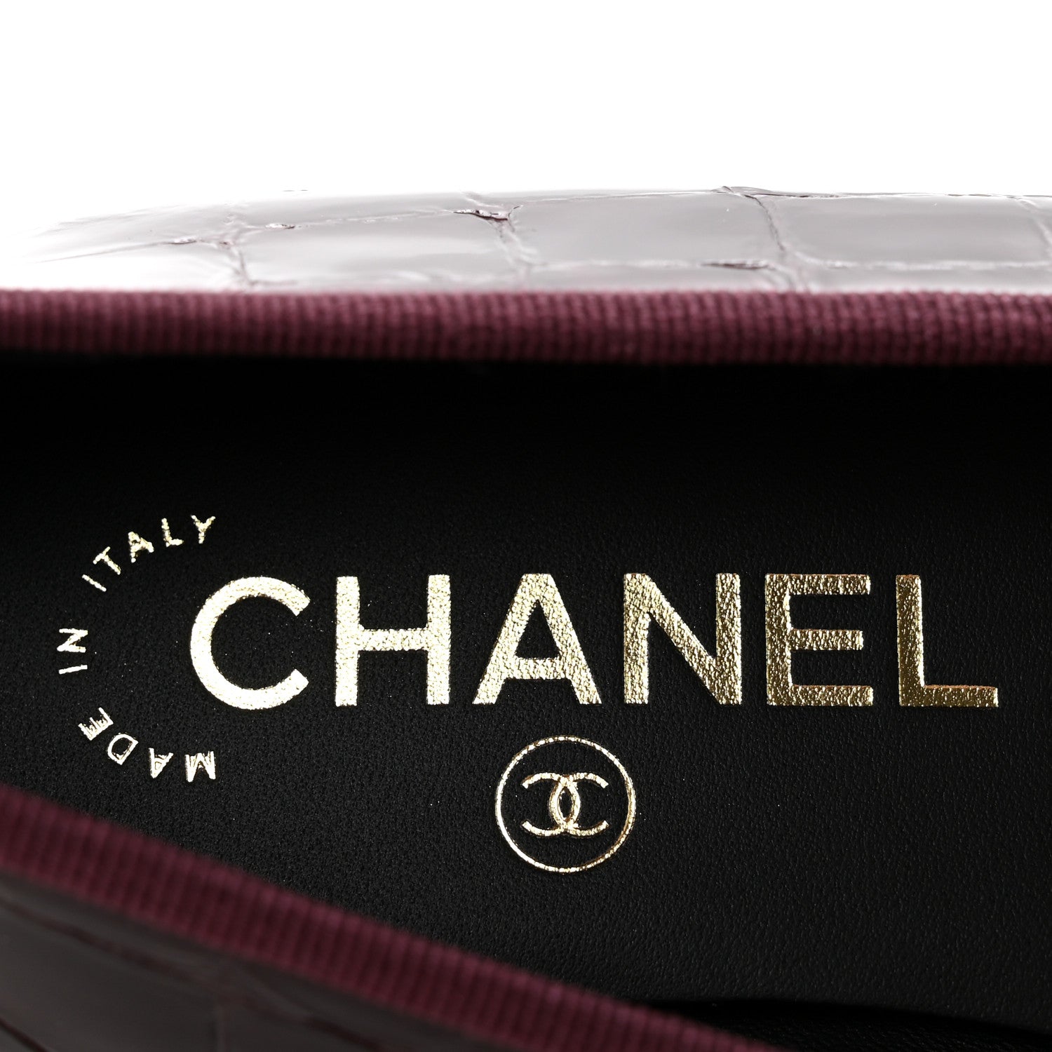 Chanel Crocodile Embossed Patent Cap Toe Ballerina Flats 36.5 Dark Burgundy Black 8 of 10