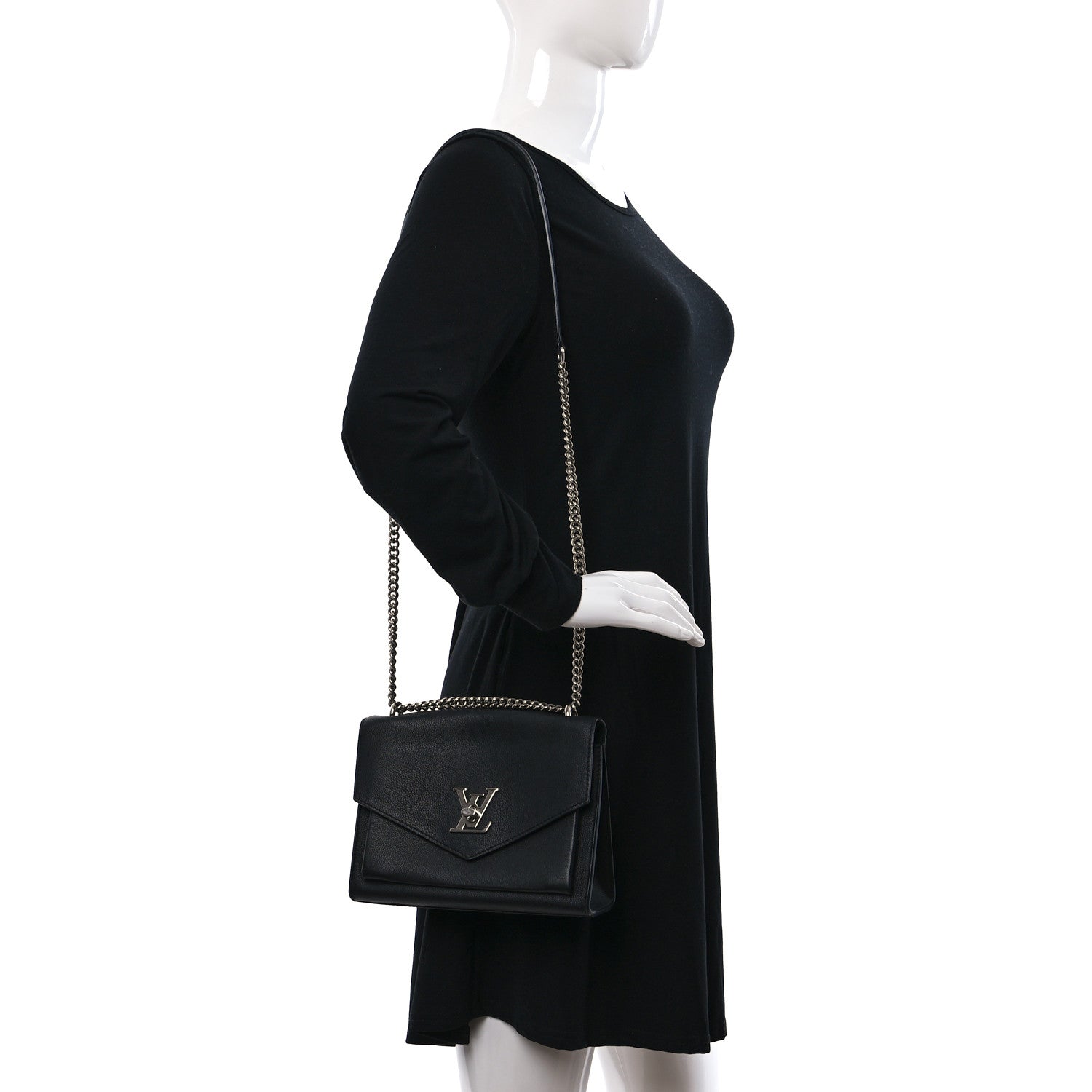 Louis Vuitton Soft Calfskin Mylockme Chain Bag BB Black 3 of 8