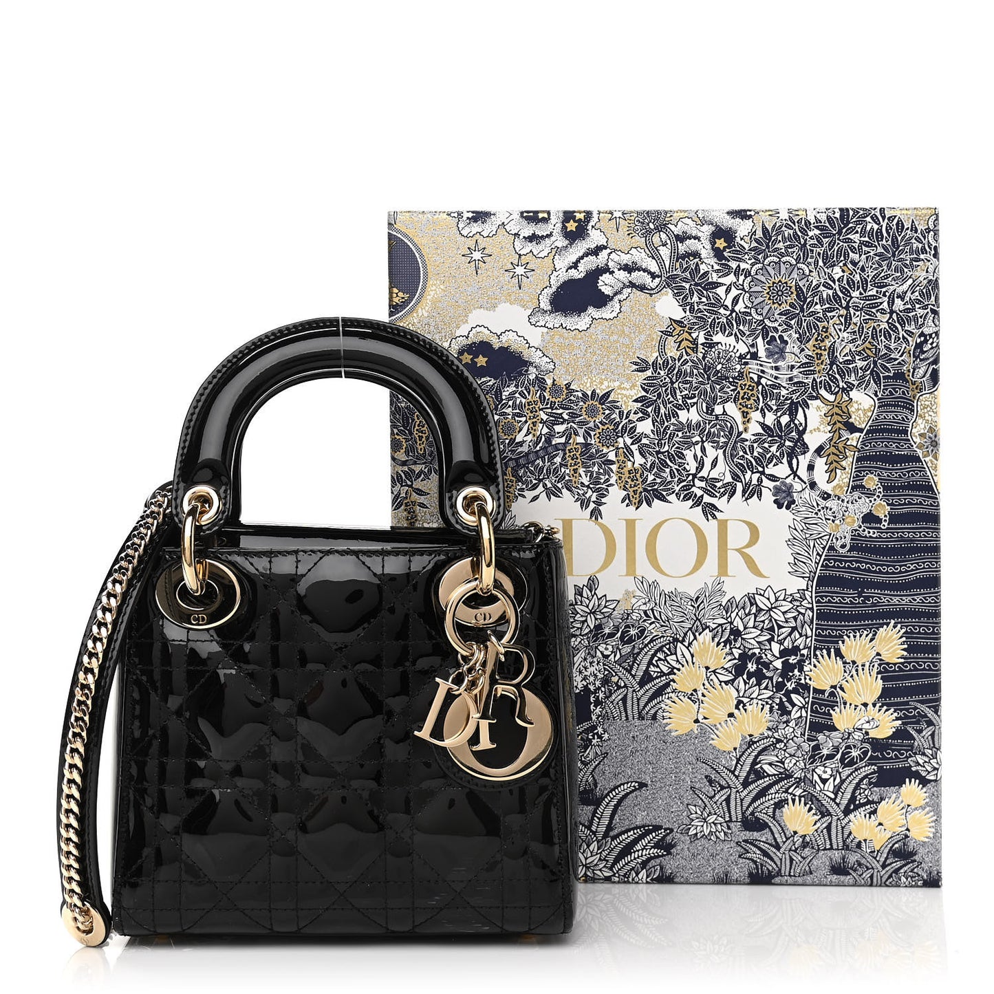 Patent Cannage Mini Lady Dior Black
