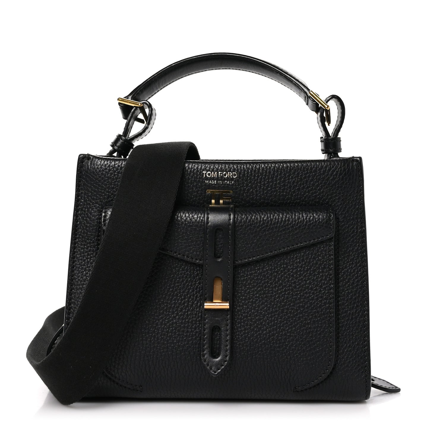 Calfskin Mini T Twist Top Handle Bag Black