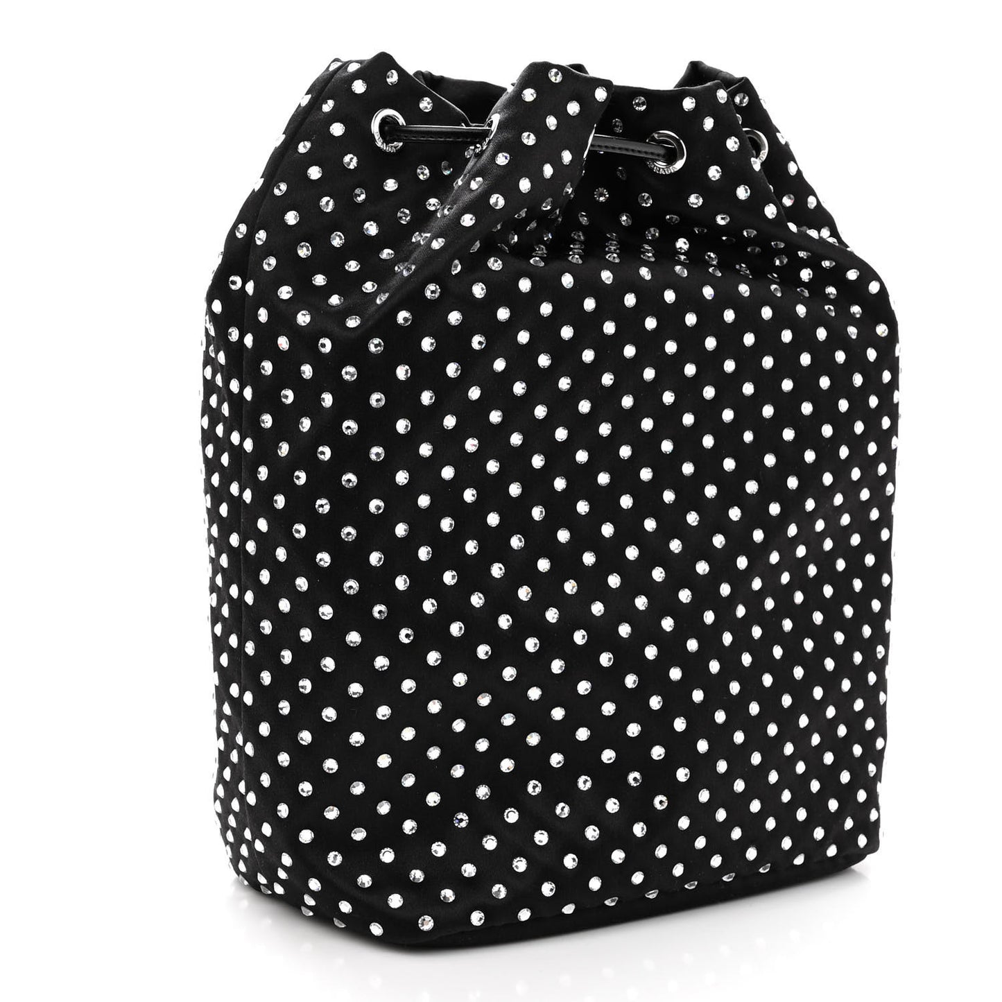 Satin Crystal Metal Triangle Logo Drawstring Pouch Cristal