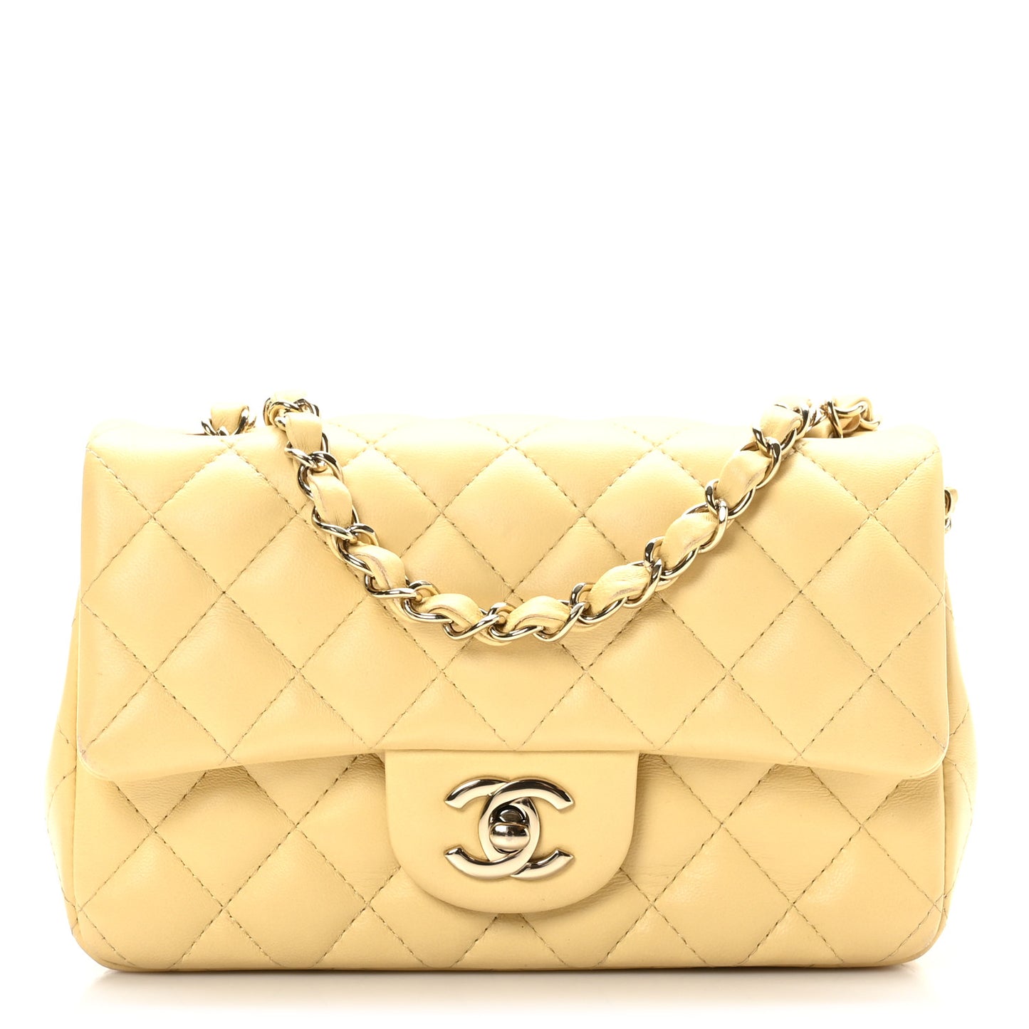 Lambskin Quilted Mini Rectangular Flap Light Yellow