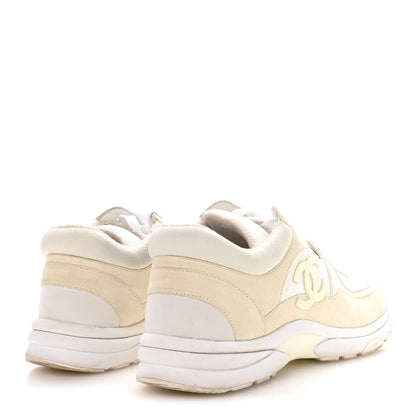 Chanel Suede Calfskin Fabric CC Sneakers 42 White 5 of 7