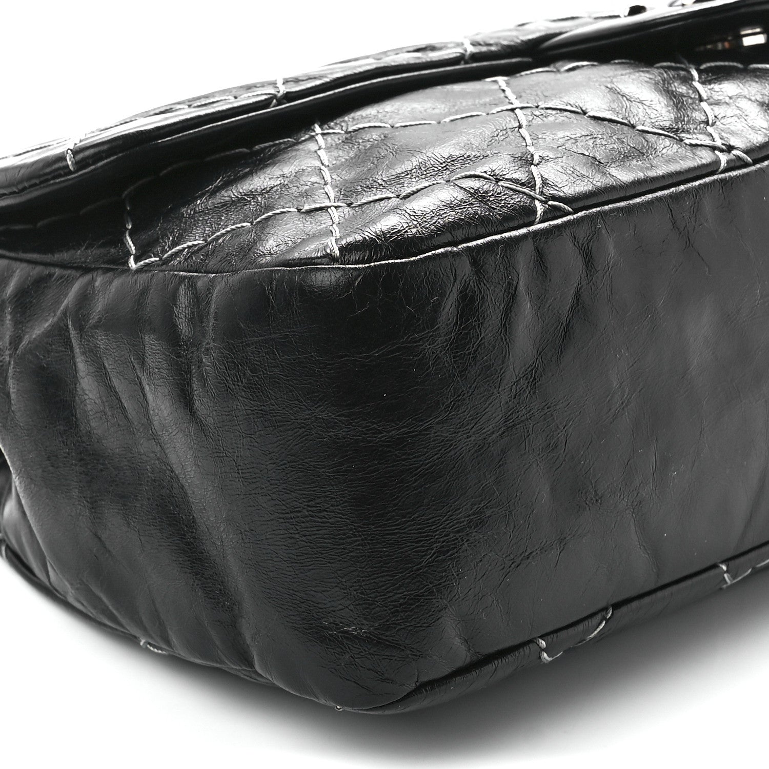 Chanel Glazed Goatskin Double Contrast Stitch Flap Black 9 of 10