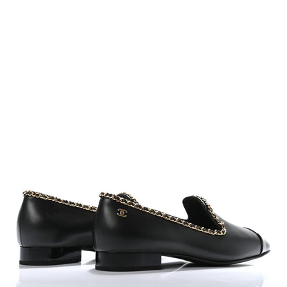 Chanel Lambskin Patent Calfskin Chain Cap Toe Loafer 37 Black 4 of 7