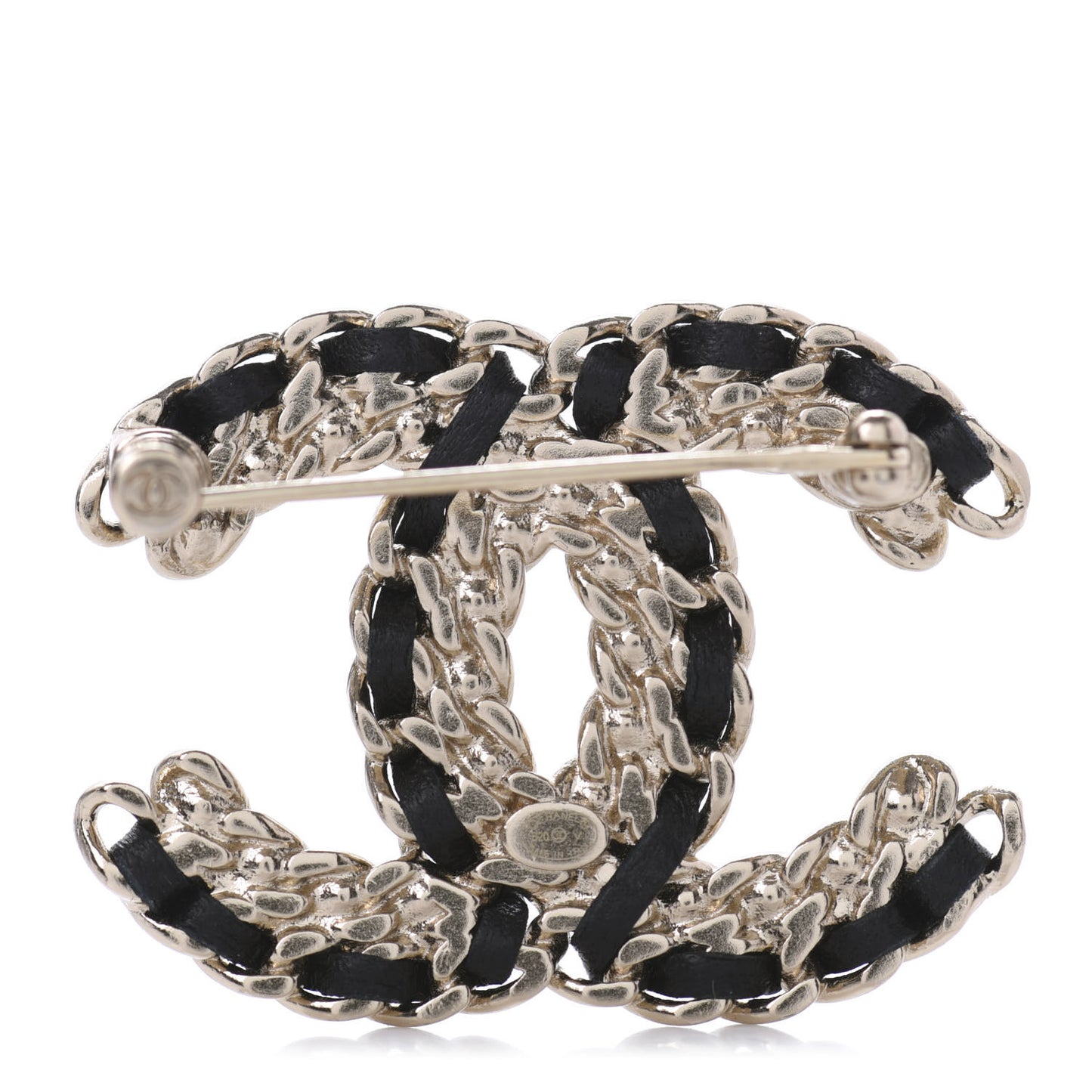 Lambskin Crystal Vintage Allure CC Chain Brooch Black Gold