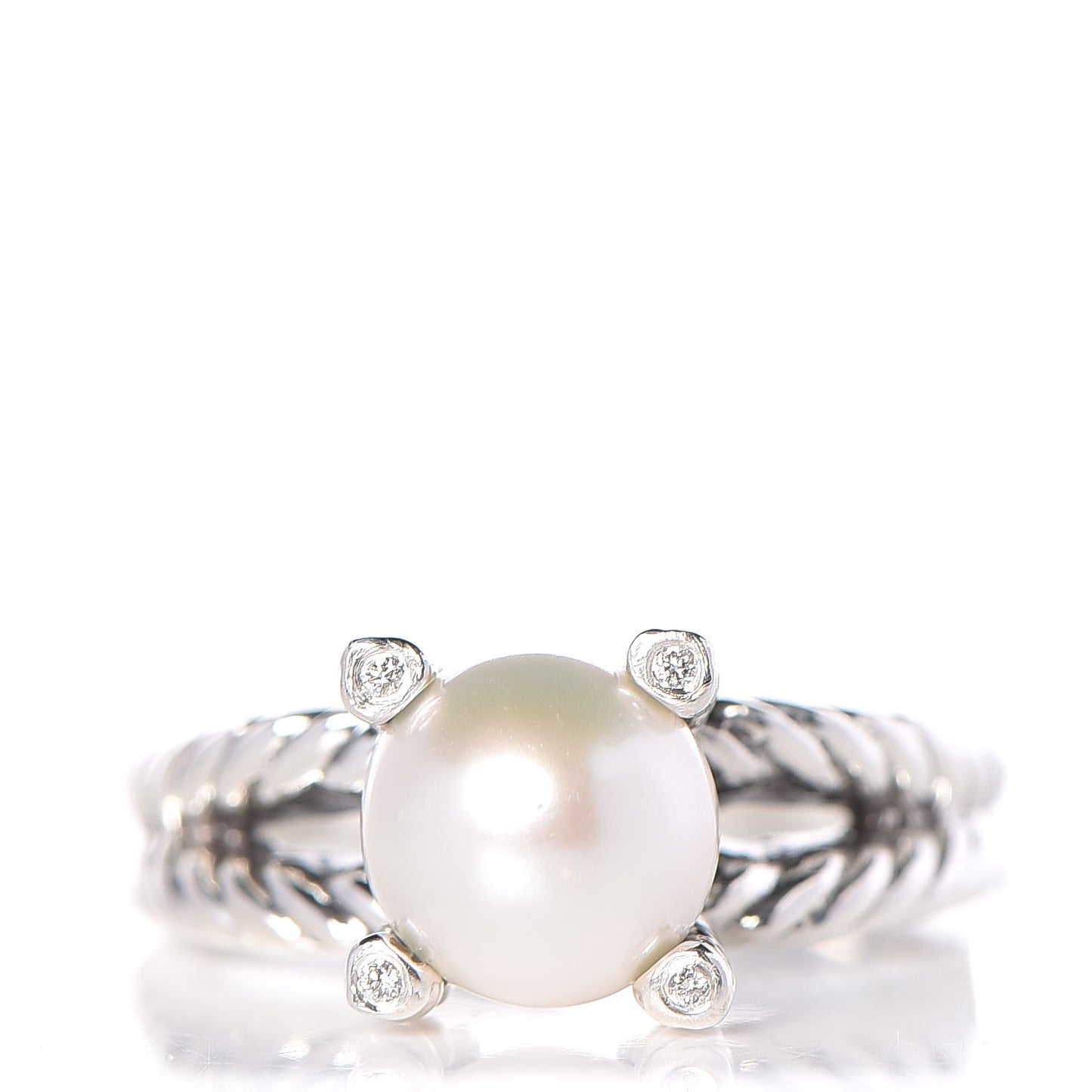 Sterling Silver Diamond 10mm Pearl Cable Ring 57.6 8.25