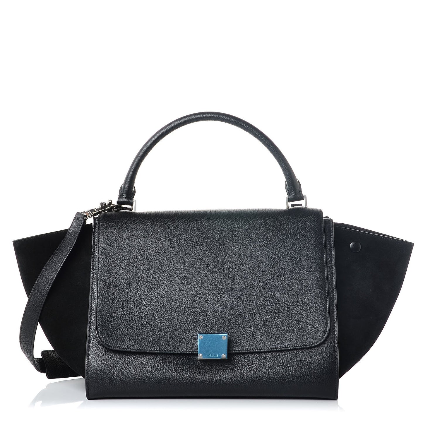 Drummed Calfskin Suede Medium Trapeze Black
