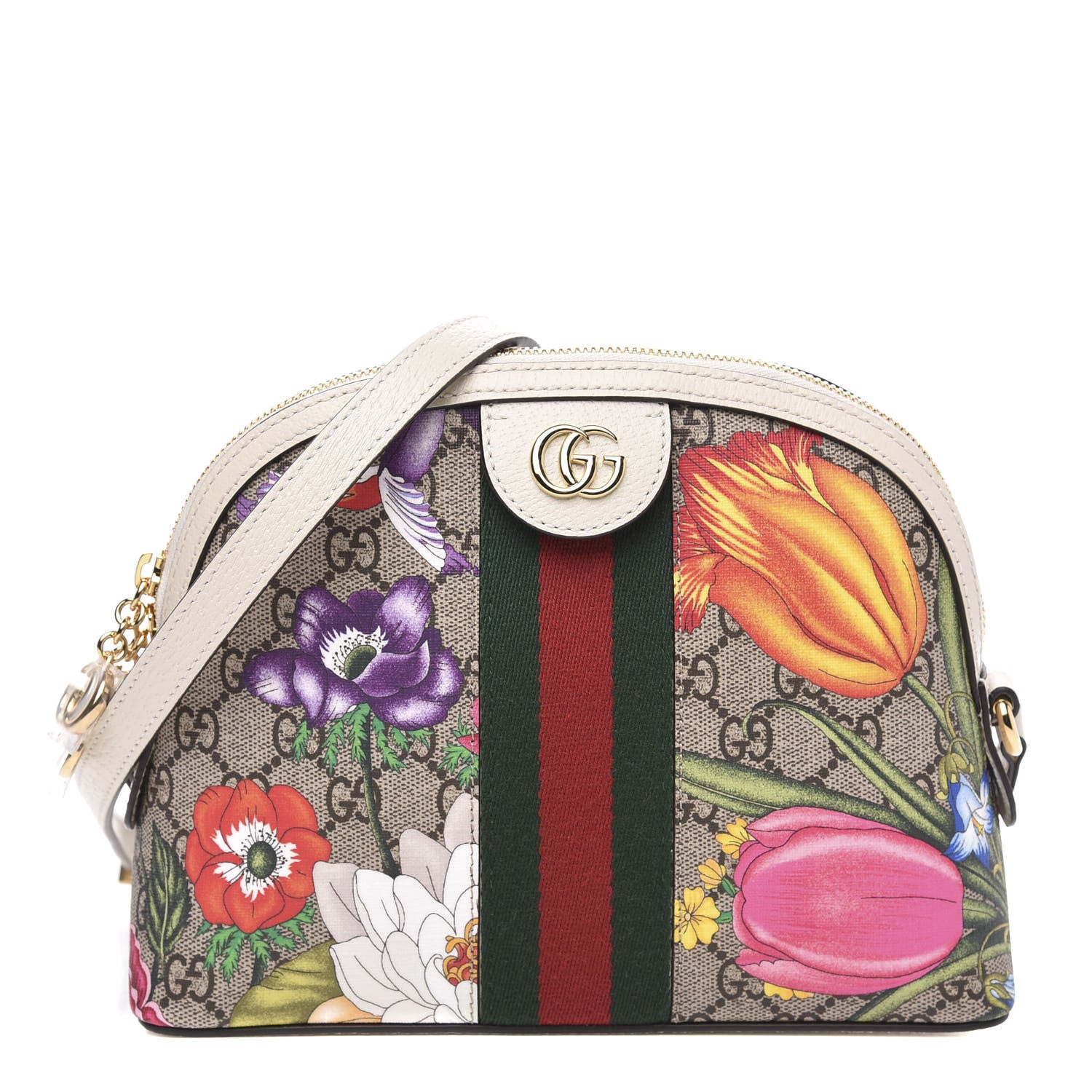Gucci GG Supreme Monogram Flora Web GG Small Ophidia Dome Shoulder Bag White 1 of 12