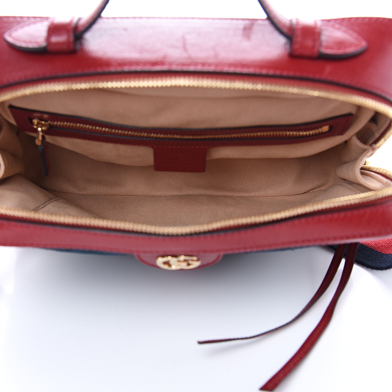 Gucci Suede Calfskin Web Small Ophidia Top Handle Shoulder Bag New Blue Romantic Cherry 4 of 11