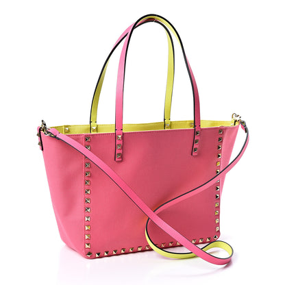 Valentino Garavani Canvas Small Rockstud Reversible Tote Pink Yellow 3 of 16