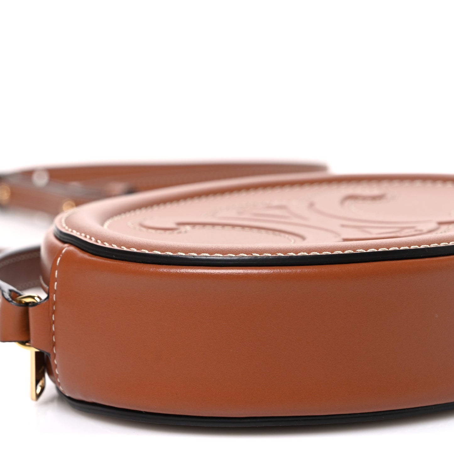 Smooth Calfskin Cuir Small Triomphe Oval Crossbody Purse Tan