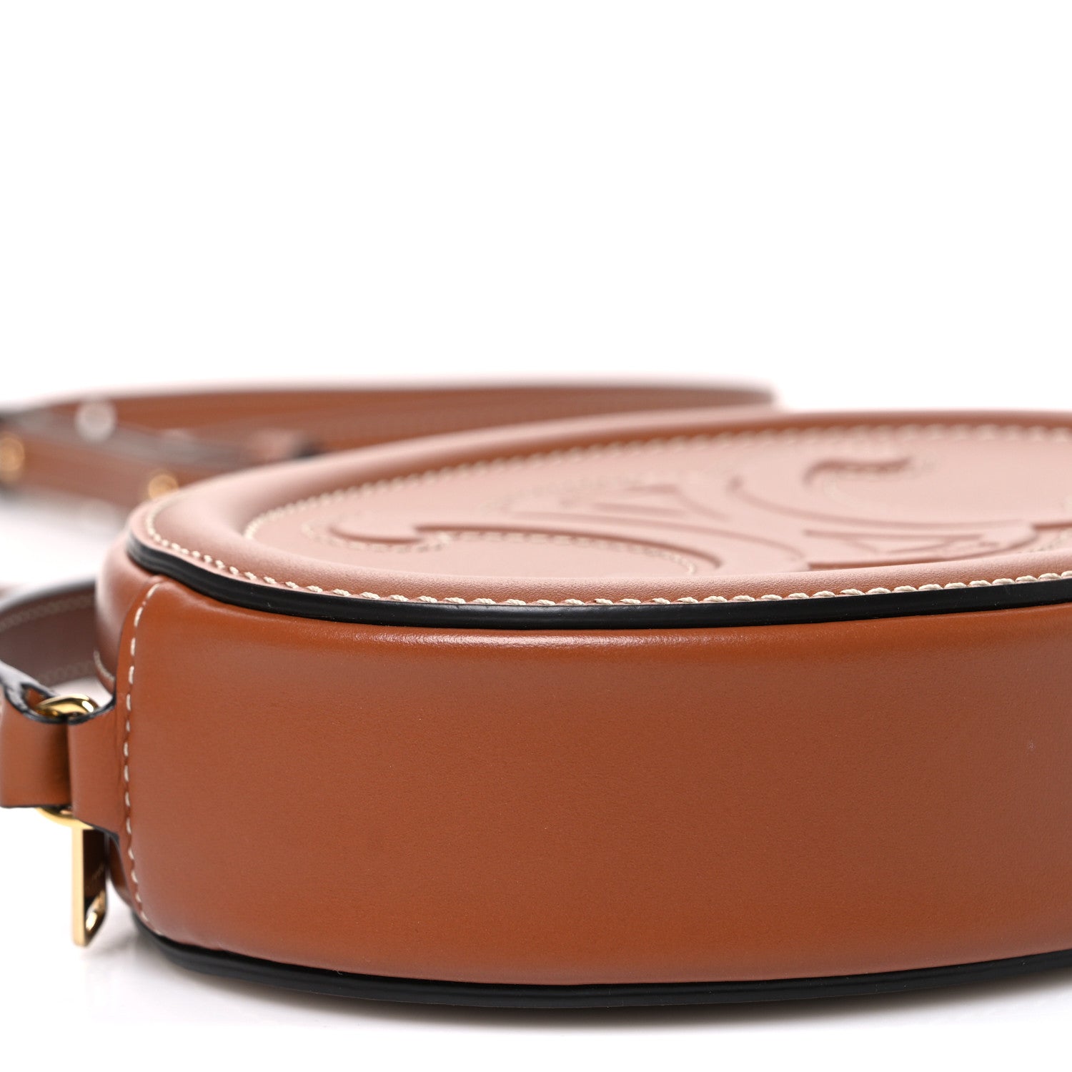 Celine Smooth Calfskin Cuir Small Triomphe Oval Crossbody Purse Tan 10 of 11