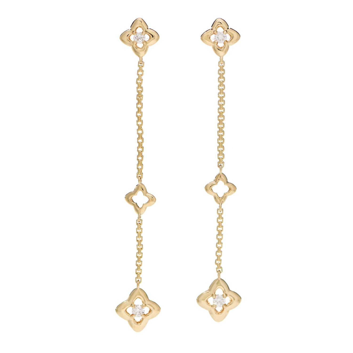 David Yurman 18K Yellow Gold Diamond Quatrefoil Three Station Drop Earrings 1 of 6
