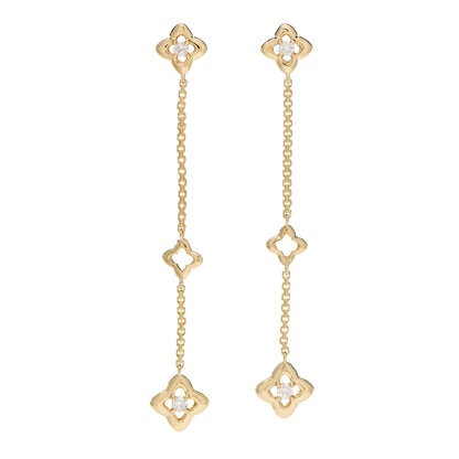 David Yurman 18K Yellow Gold Diamond Quatrefoil Three Station Drop Earrings 1 of 6