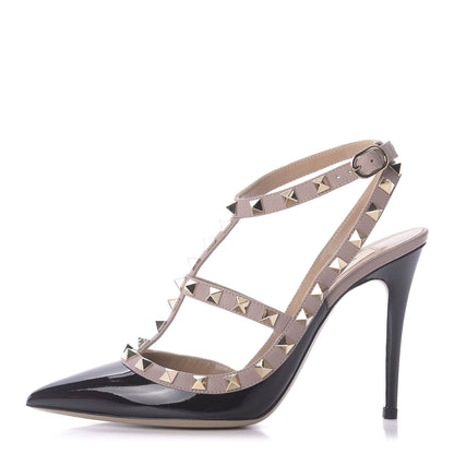 Valentino Garavani Patent Nappa Rockstud Ankle Strap 100mm Pumps 36.5 Black Poudre 1 of 11