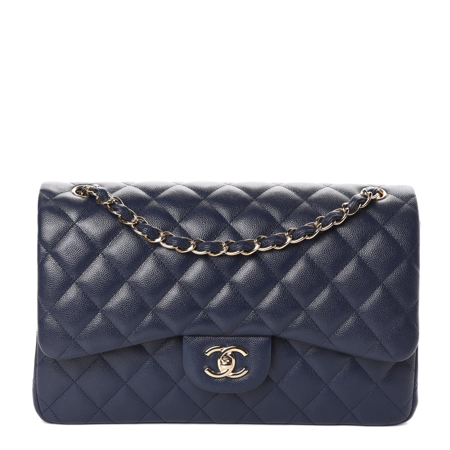 Caviar Quilted Jumbo Double Flap Navy Blue