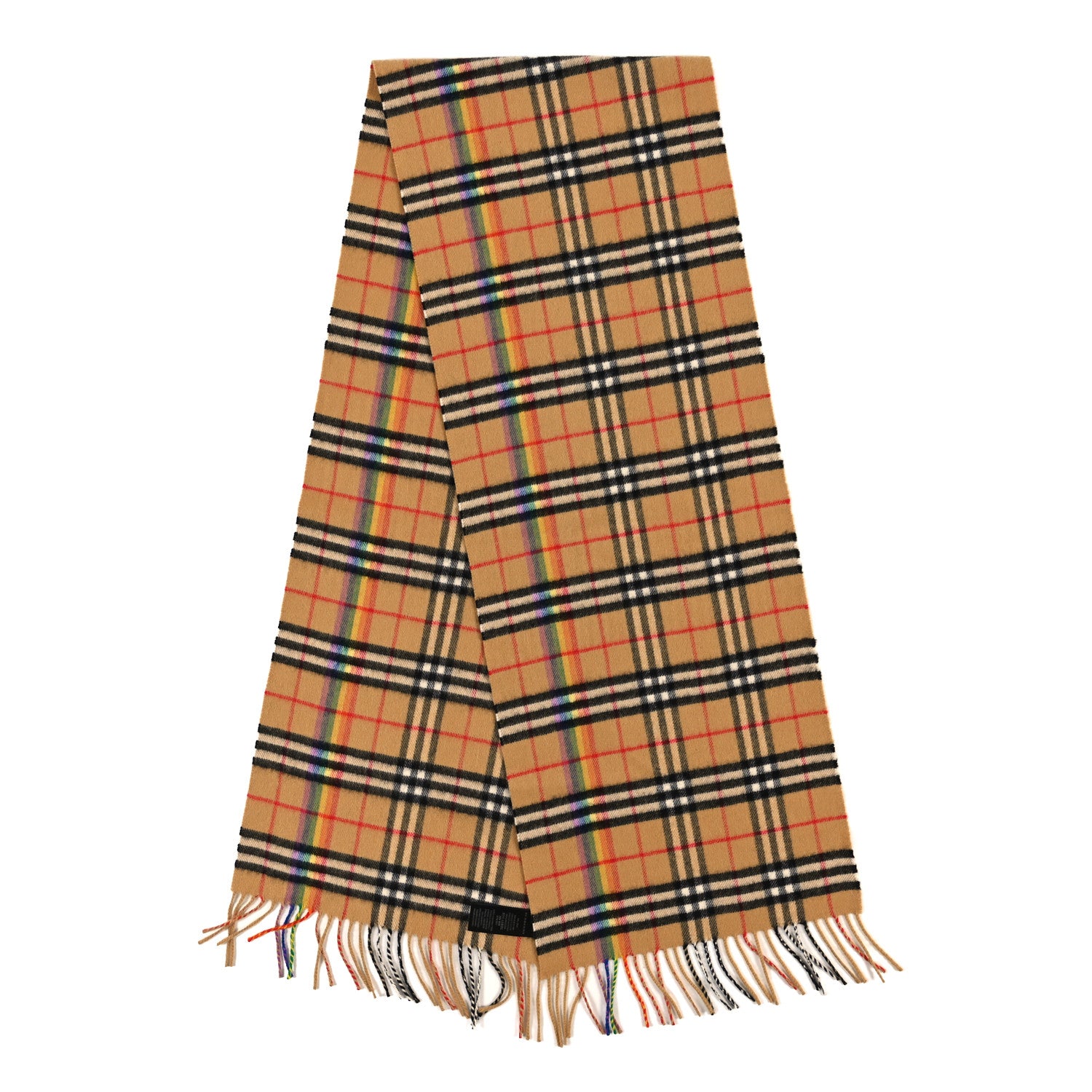 Burberry Wool Silk Vintage Rainbow Check Fringe Scarf Antique Yellow 2 of 3