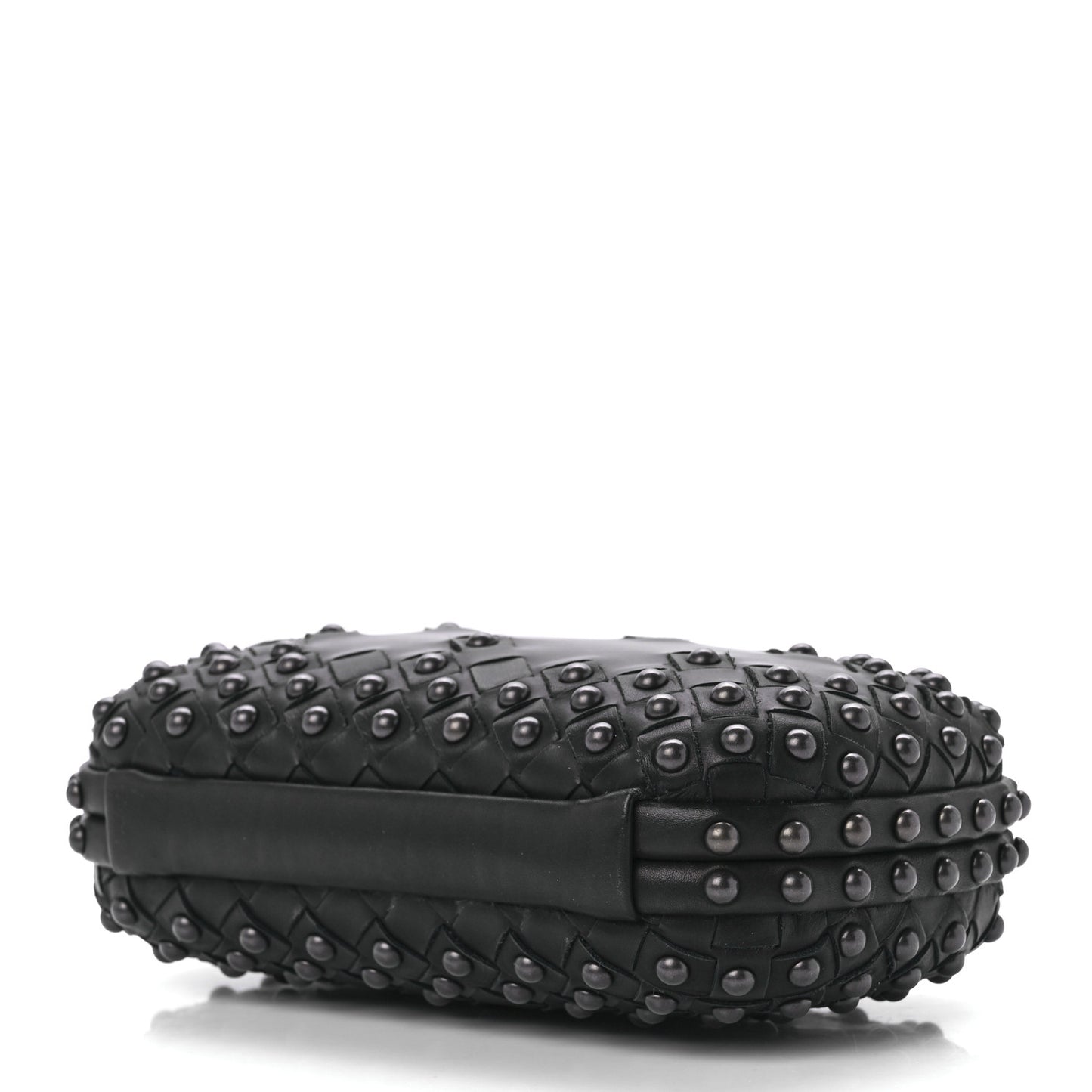Waxy Nappa Intrecciato Knot Studded Clutch Black