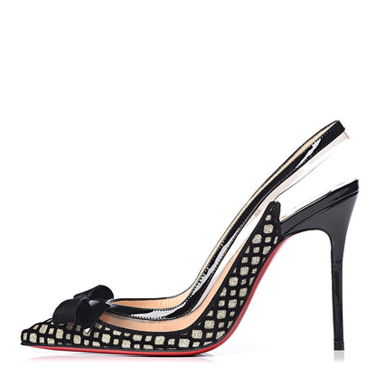 Christian Louboutin Glitter Floque Patent PVC Suspenodo Sling 100 Pumps 36 Platine Black 1 of 8