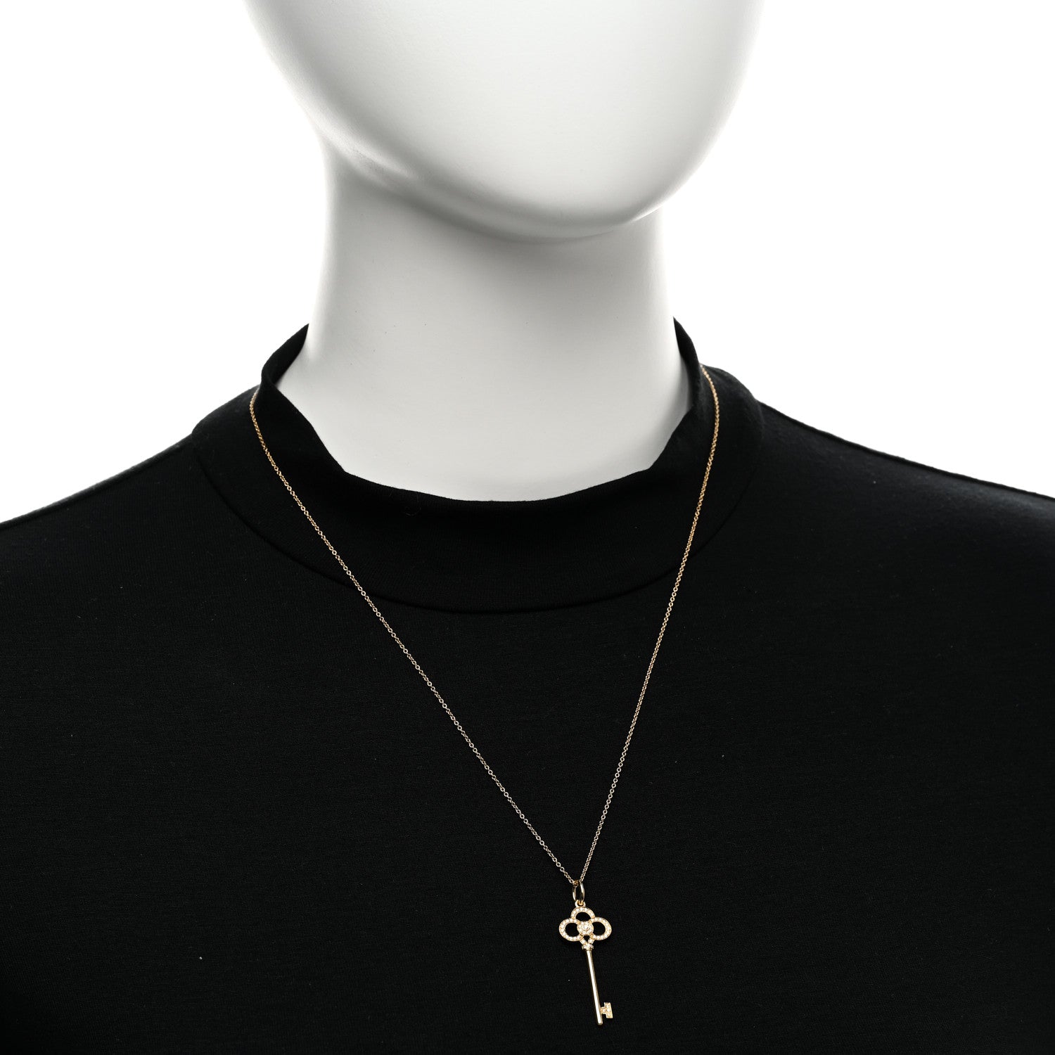 Tiffany 18K Yellow Gold Diamond Crown Key Pendant Necklace 2 of 6