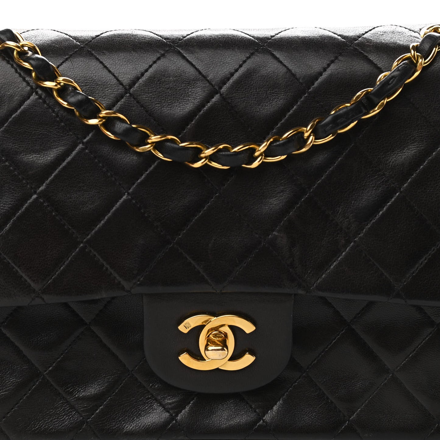 Lambskin Quilted Medium Double Flap Black