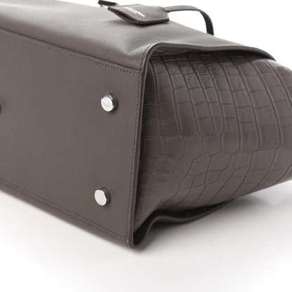 Saint Laurent Calfskin Crocodile Embossed Small Monogram Downtown Cabas Earth 7 of 9