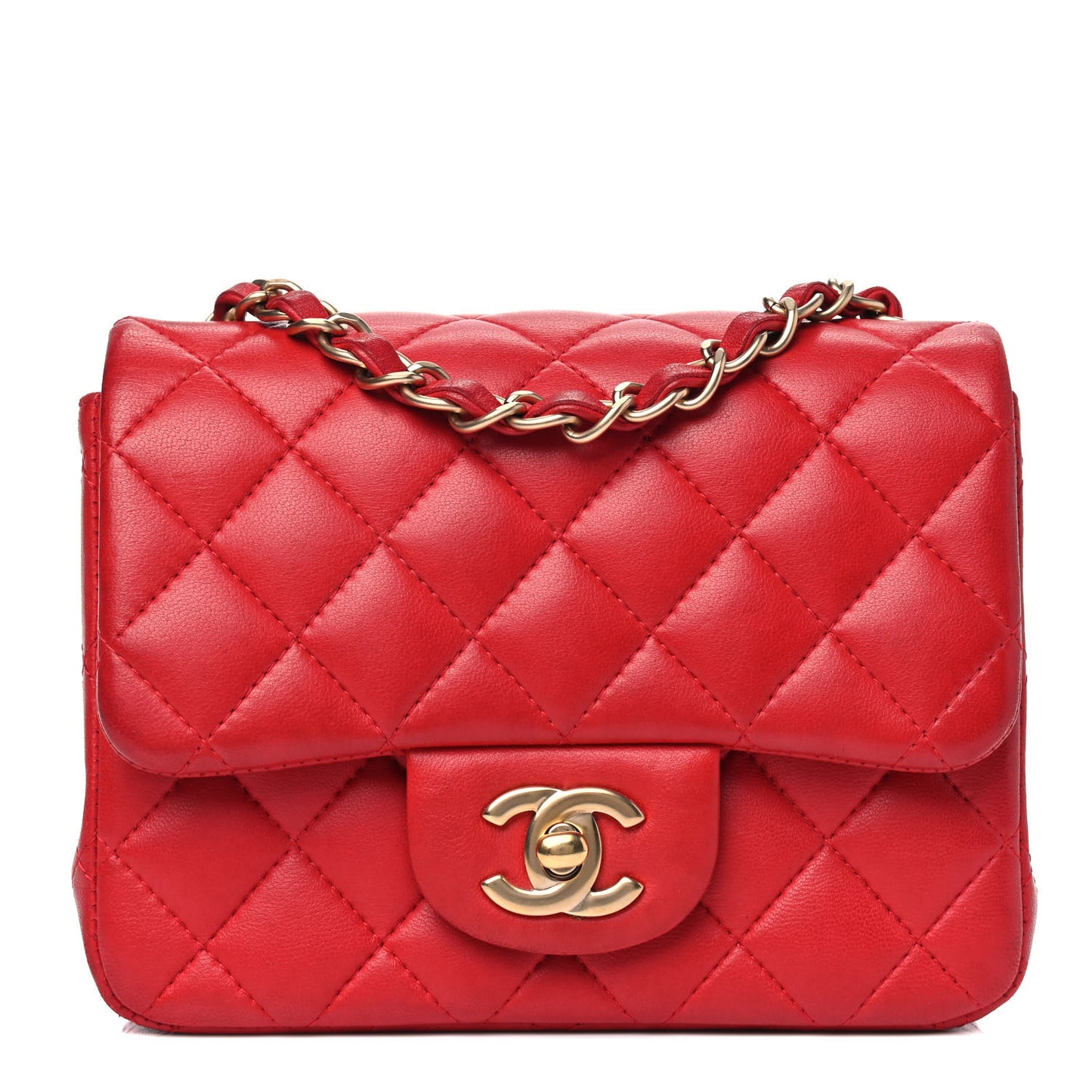 Lambskin Quilted Mini Square Flap Red