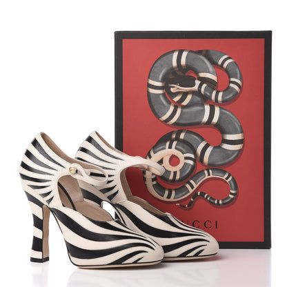 Gucci Malaga Kid Zebra Inlay Lesley Mary Jane Pumps 37.5 Mystic White Black 8 of 8