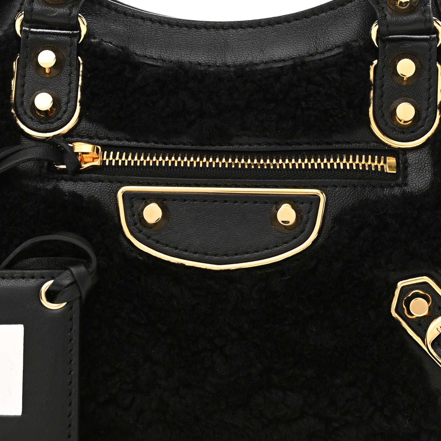 Shearling Gold Metallic Edge Hardware Mini City Black