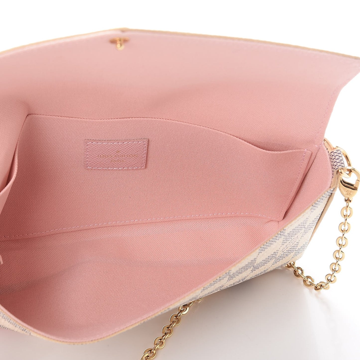 Damier Azur Pochette Felicie Chain Wallet Rose Ballerine
