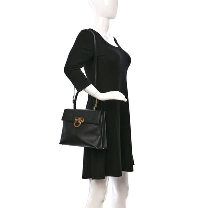Salvatore Ferragamo Hammered Calfskin Top Handle Bag Black 2 of 10